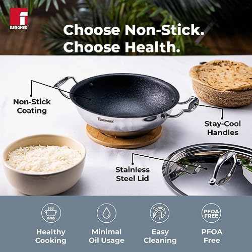 Image 6 of BERGNER Bergner Hitech-Peek Triply Stainless Steel Kadai with Steel Lid, 22 cm