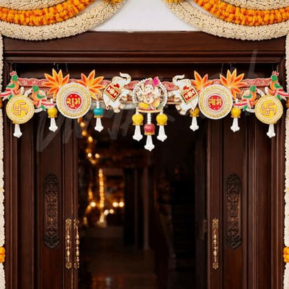 Image 6 of Divyakosh Handcrafted Designer Toran for Main Door | Premium Ganesh Shubh-Labh Elephant Door Hanging | Festive Diwali Pooja Home Deﾌ…or Bandhanwar - 40 Inch
