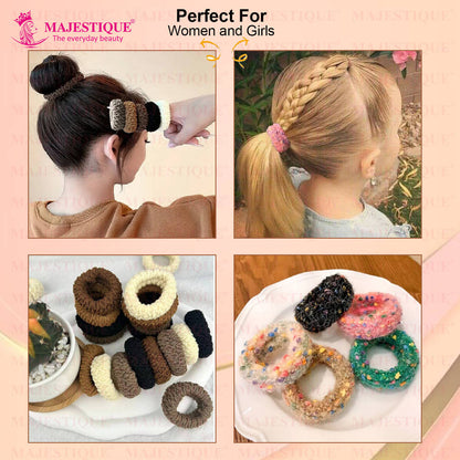 Image 3 of Majestique Multi Designs Cotton Stretchable Hair Rubber Band Ponytail Holder - 11Pcs