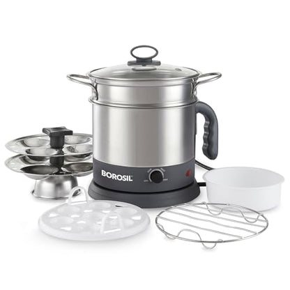 Image 1 of Default Title for the product Borosil 1.3 L Quick Stainless Steel Electric Kettle with Egg Tray
