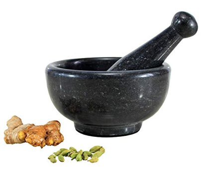 Image 5 of KLEO 6" Wide (BIG SIZE) BLACK Natural Marble Stone Mortar And Pestle Set