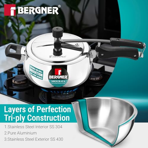 Image 5 of BERGNER Bergner Shouraya Triply Stainless Steel Pressure Cooker 3.5 Litres