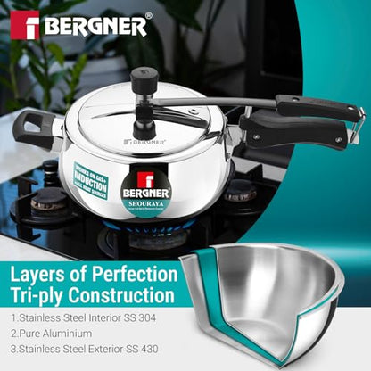 Image 5 of BERGNER Bergner Shouraya Triply Stainless Steel Pressure Cooker 3.5 Litres