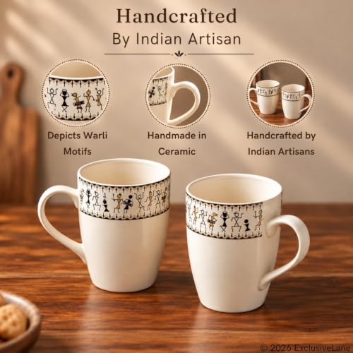 Image 4 of ExclusiveLane Warli Village Tales Handcrafted Ceramic Coffee Mug Set of 2 300 ml