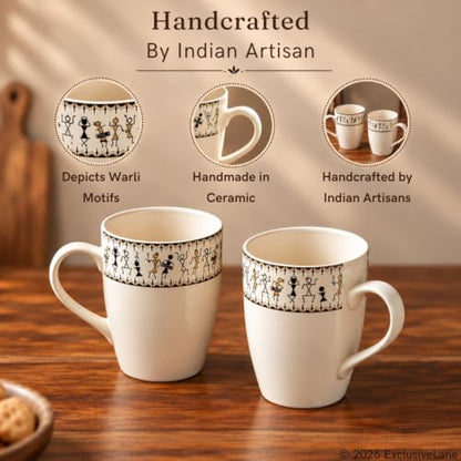Image 4 of ExclusiveLane Warli Village Tales Handcrafted Ceramic Coffee Mug Set of 2 300 ml
