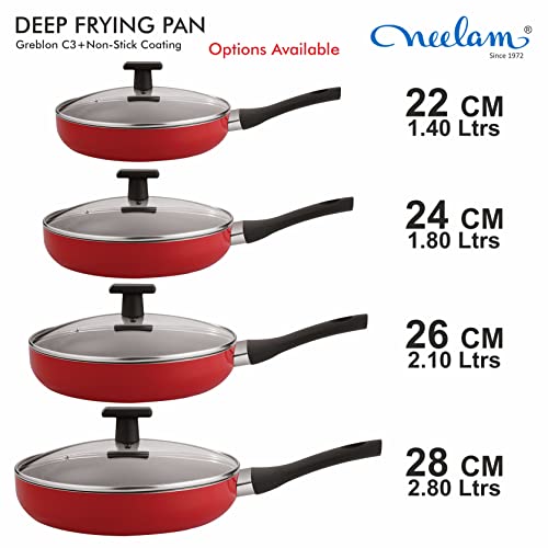 Image 6 of neelam Home Puff Non-Stick Deep Fry Pan with Glass Lid, 24 cm