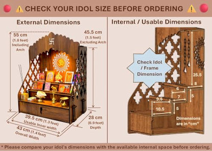Image 2 of STEPn'SPACE Wooden Temple For Home Big Size Mandir With LED Light & Step Wall Hanging Puja Mandir For Home Temple For Office Pooja Stand For Home & Office Temple With Storage XL-D28Xw43Xh55Cm
