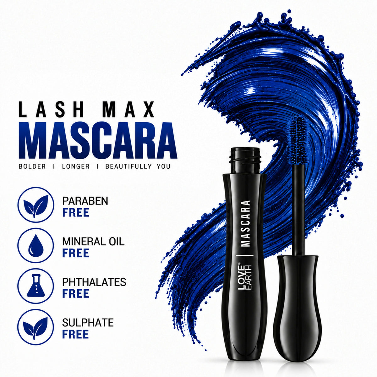 Image 4 of Love Earth Lash Max Mascara - Voluminous Lengthening & Waterproof - Blue