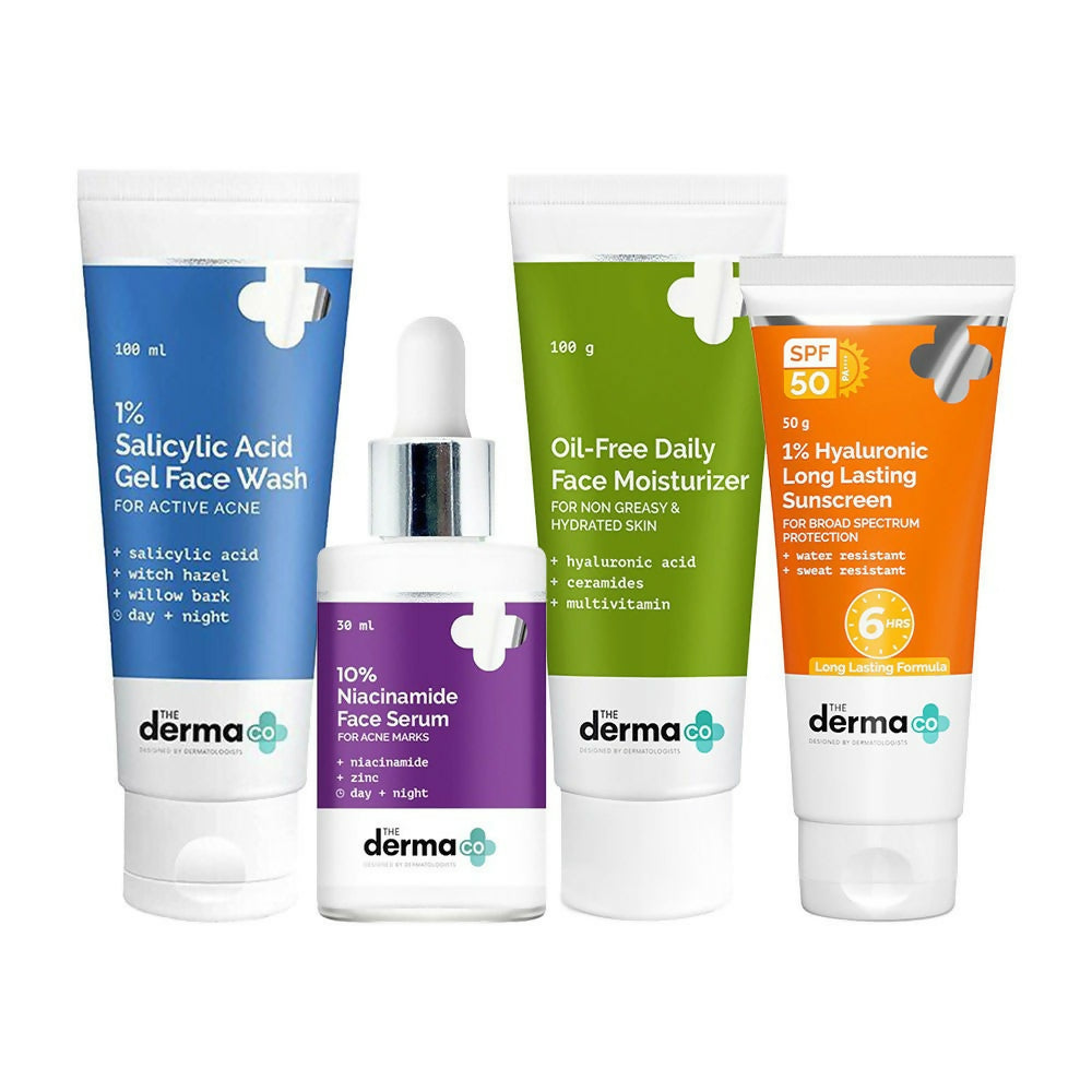 Image 1 of combo for the product The Derma Co I-Beauty CSMS (Cleanser, Serum, Moisturizer, Sunscreen) For Acne Prone Skin Combo