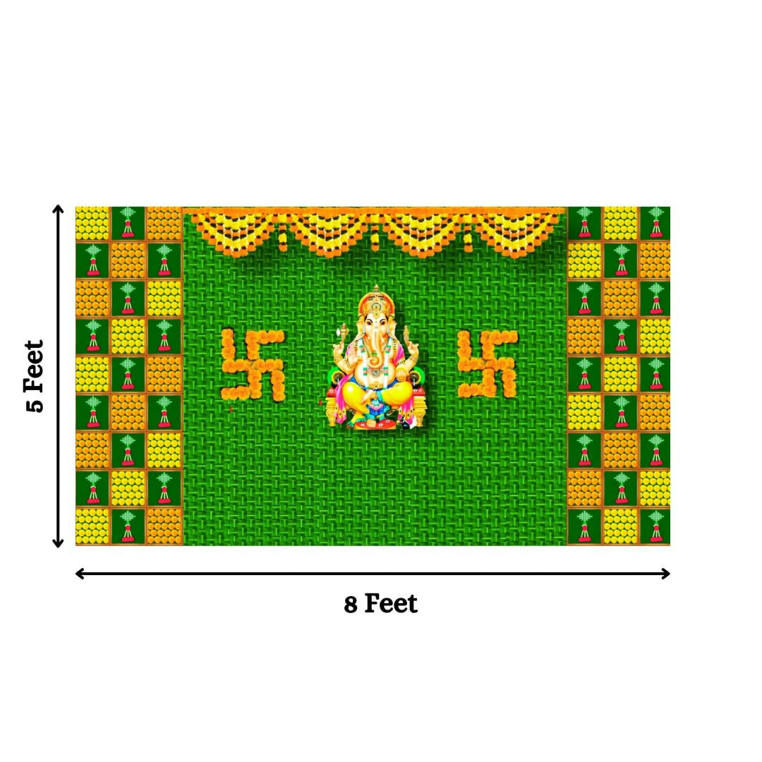 Image 3 of Sri Yagnaa M 28 – Swastik Ganesh Pooja Backdrop Cloth, 8 x 5 Ft