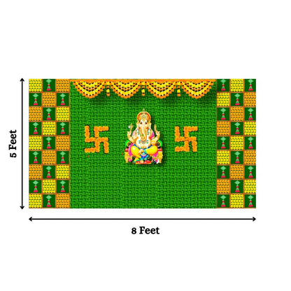 Image 3 of Sri Yagnaa M 28 – Swastik Ganesh Pooja Backdrop Cloth, 8 x 5 Ft