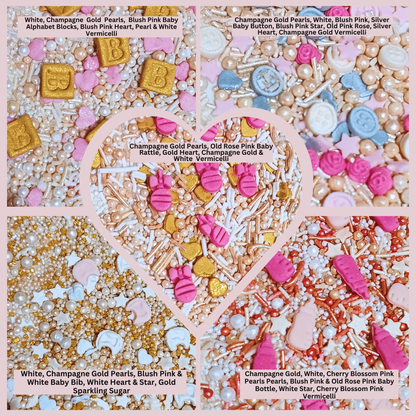 Image 3 of Confect Girls Baby Shower Sprinkles | Mix Heart, Teddy, Baby Feed Bottle & Baby Feet Sprinkles