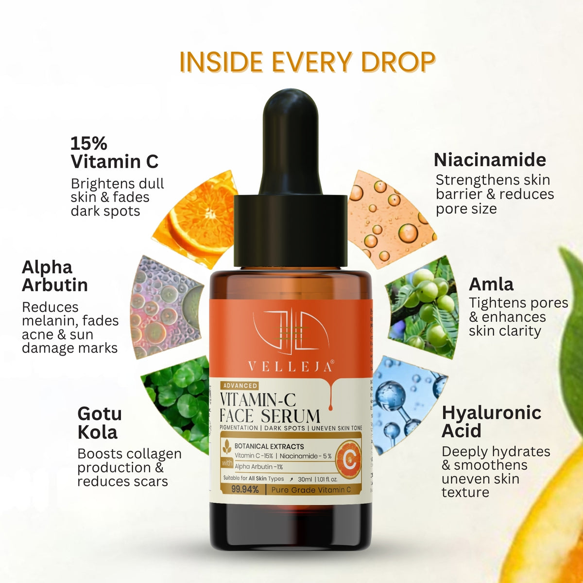 Image 2 of Velleja 15% Vitamin C Brightening Serum | Advanced Dark Spot & Pigmentation Corrector