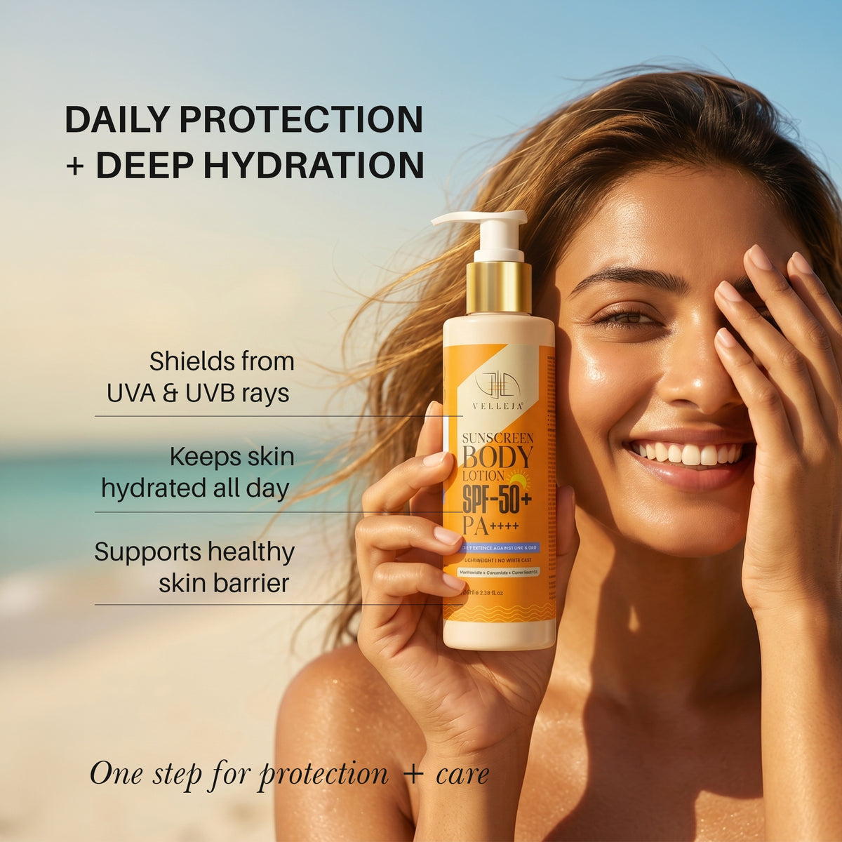 Image 3 of Velleja 2-in-1 Sunscreen Body Lotion SPF 50 PA++++ with 5% Niacinamide & Ceramides