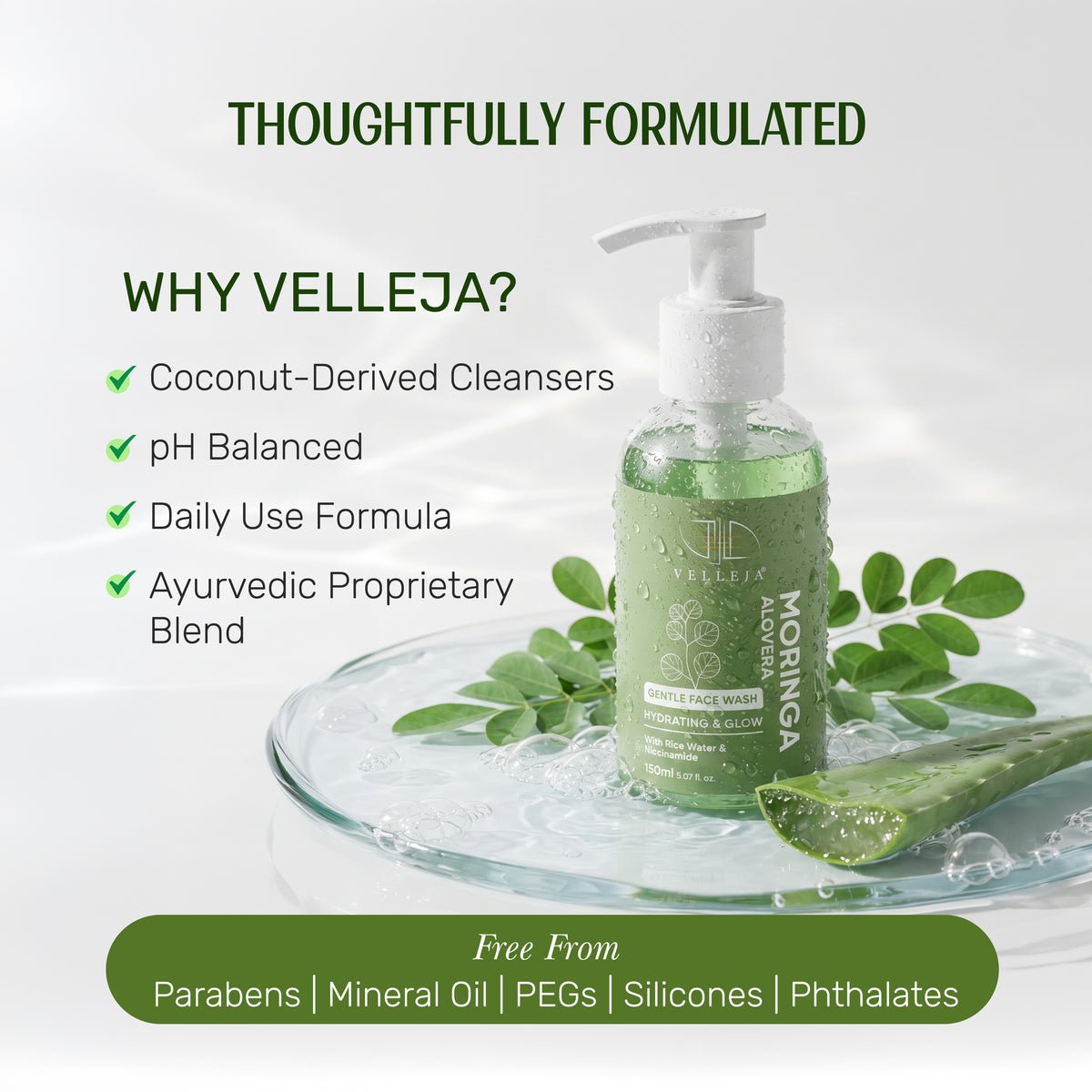 Image 3 of Velleja Moringa Aloevera Face Wash| Skin Brightening & Hydrating Ayurvedic Gentle Face Wash