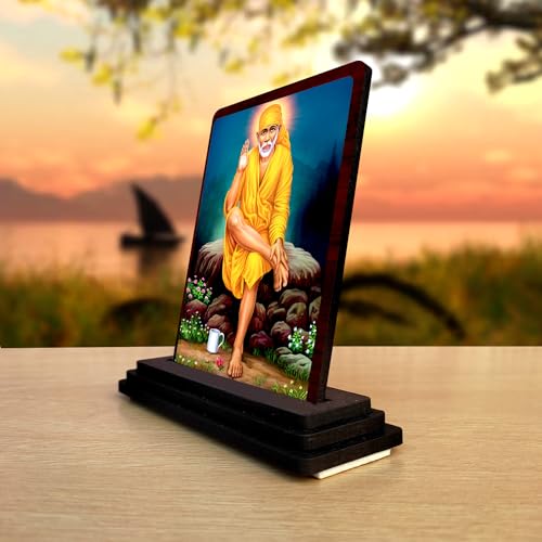 Image 2 of Saibaba Wooden Idol - Glossy Finish/Size 3x4 in - Showpiece for Home Decor Figurine for Home
