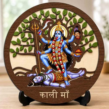 Image 1 of Default Title for the product Kali Maa Table Top Wooden Idol/Murti for Mandir Decoration, Office Desk & Festive Gift - 5x5 Inch