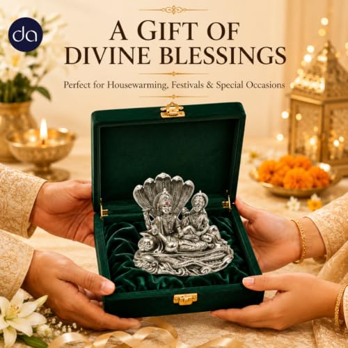 Image 3 of Dev Aastha 999 Silver Plated Vishnu Lakshmi Idol on Sheshnag - 4 Inch