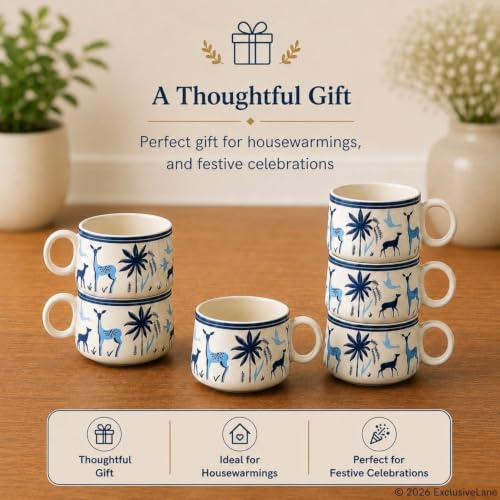 Image 6 of ExclusiveLane Deer & Floral Ceramic Tea Cups Set of 6, 150 ml