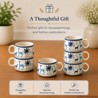 Image 6 of ExclusiveLane Deer & Floral Ceramic Tea Cups Set of 6, 150 ml