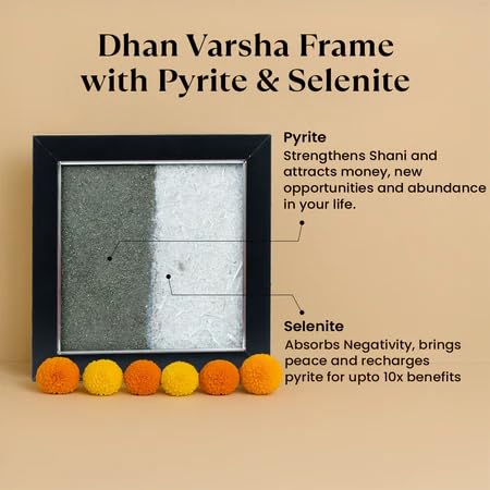 Image 3 of Astrotalk Dhan Varsha Frame with Pyrite & Selenite | Vastu Items for Wealth & Positivity | Wall Decor items Living Room | Raw Pyrite Frame for Wall | Gift for Man & Woman | 19x19x1 cm | 1 Piece