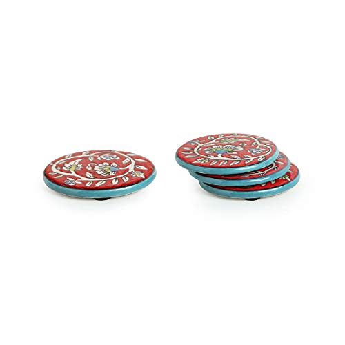 Image 2 of ExclusiveLane Mughal Disks Floral Hand-Painted Coffee & Tea Coasters in Ceramic (Set of 4)