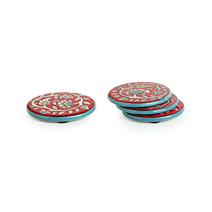 Image 2 of ExclusiveLane Mughal Disks Floral Hand-Painted Coffee & Tea Coasters in Ceramic (Set of 4)