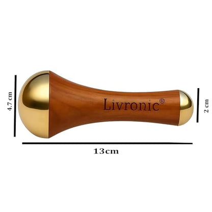 Image 2 of Livronic Face Acupoint Kansa Wand Massager with Teak Wood Handle for Detoxification and Deep Relaxation Natural Kansa 2 in 1 Bronze