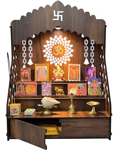 Image 1 of Default Title for the product STEPn'SPACE Wooden Temple For Home Big Size Mandir With LED Light & Step Wall Hanging Puja Mandir For Home Temple For Office Pooja Stand For Home & Office Temple With Storage XL-D28Xw43Xh55Cm