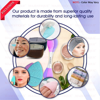 Image 7 of Majestique Facial Head Band, Dual Sided Silicone Brush With Makeup Remover Sponge