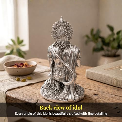 Image 3 of Dev Aastha 999 Silver Plated Hanuman Idol for Home & Diwali Gift | 7 Inch