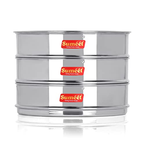 Image 1 of Default Title for the product Sumeet Stainless Steel Flat Stackable Container/Separator with Lid Suitable for 5 Ltr & 5.5 Ltr Inner & Outer Lid Cooker, Silver