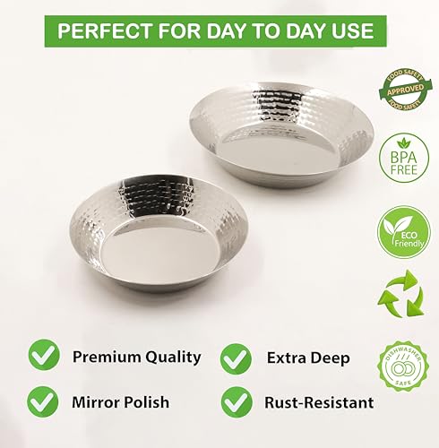 Image 5 of Spillbox Stainless Steel Hammered Parat Lunch Plate Set - Set of 2