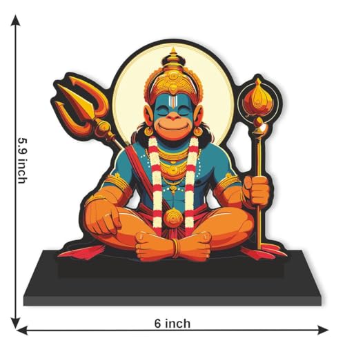 Image 7 of CVANU Wooden Idols & Figurine Table Top Hanuman Ji Decorative Item Religious Showpiece for Study Table| Office Desk| Book Shelf| Gift| Home Decoration (6inch X 5.9inch)_S493