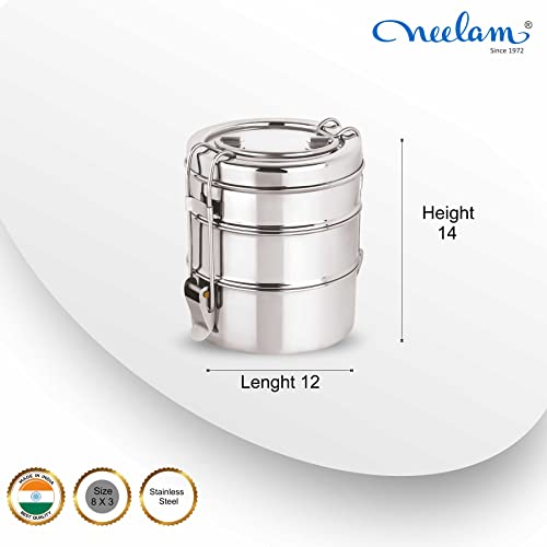 Image 3 of neelam Stainless Steel Lunch Box/Tiffin, 3-Tier, 1600 ml