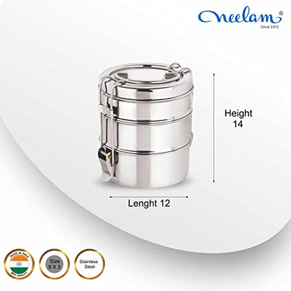 Image 3 of neelam Stainless Steel Lunch Box/Tiffin, 3-Tier, 1600 ml