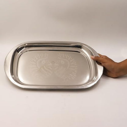 Image 5 of Spillbox Stainless Steel Serving Plate 28 cm Rectangle Bhojan Thali