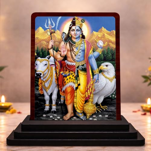Image 1 of Default Title for the product 4x5 Inch Krishna with Cow Wooden Idol with HD Print | Faith Inspired Desk & Temple Decor