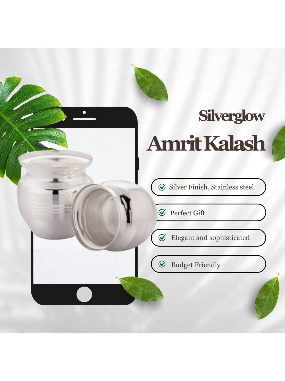 Image 4 of Silverglow Stainless Steel Durable Amrit Pooja Kalash