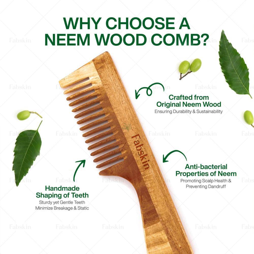 Image 3 of Fabskin Neem Dual Side For Detangling & Frizz Control Wooden Comb