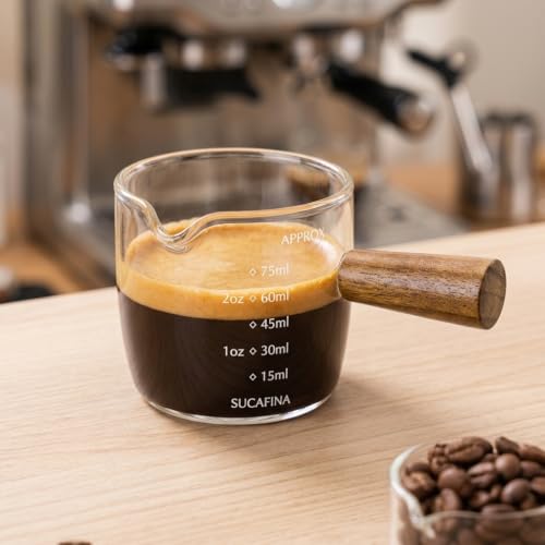 Image 6 of Supvox Espresso Measuring Cup 75ml Glass with Wooden Handle Pour Spout