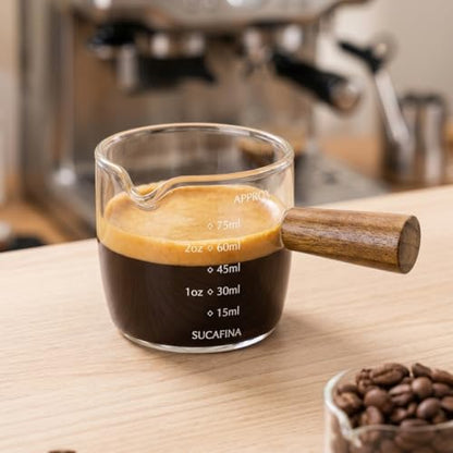 Image 6 of Supvox Espresso Measuring Cup 75ml Glass with Wooden Handle Pour Spout