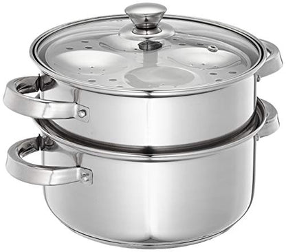 Image 1 of 2 Tier, 3L for the product Solimo - Stainless Steel 2 Tier â Steamer / Idli Cum Modak Maker With Glass Lid- 20 Cm | 3 Liters | Induction Base | Silver
