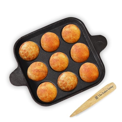 Image 3 of Square Paniyaram Pan / 9 Pit / 9.4 Inch + Paniyaram Spatula for the product The Indus Valley Cast Iron Paniyaram Pan