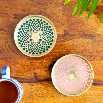 Image 1 of Default Title for the product ExclusiveLane Mughal Arc Hand-Enamelled Pure Brass Coasters Set of 2