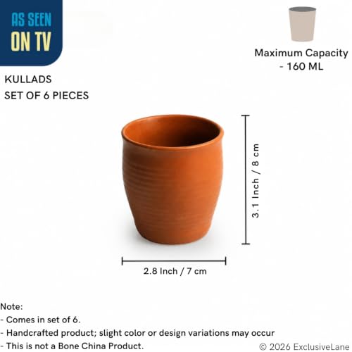 Image 6 of ExclusiveLane Terra Ceramic Tea Kullads Set of 6 160 ML Microwave Safe