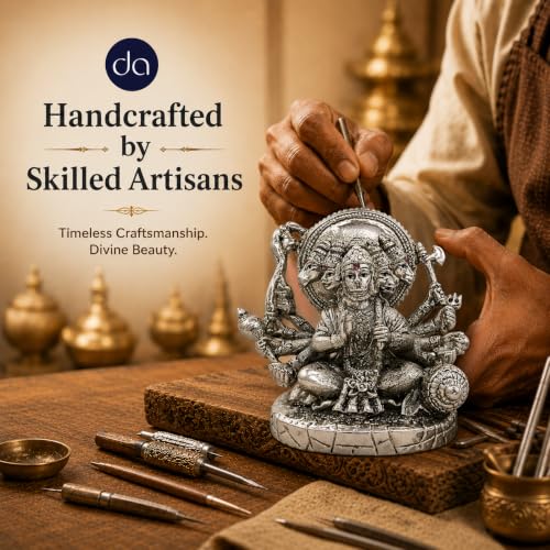 Image 4 of Dev Aastha 999 Silver Plated Panchmukhi Hanuman Idol for car & Home Decor - 5 Inch