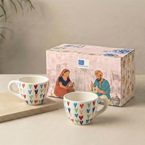 Image 1 of Default Title for the product ExclusiveLane Colourful Hearts Ceramic Coffee Mugs Set of 2 270 ml