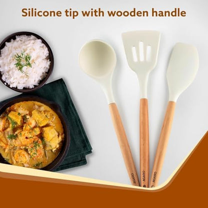 Image 4 of PANCA Silicone Non Stick Spatula Set of 3 with Wooden Handle