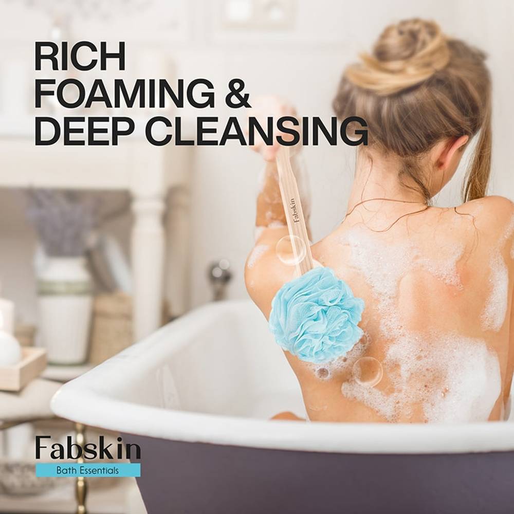 Image 4 of Fabskin Loofah Duo Pack - Bath Brush With Wooden Handle & Round Loofah - For Men & Women-Blue